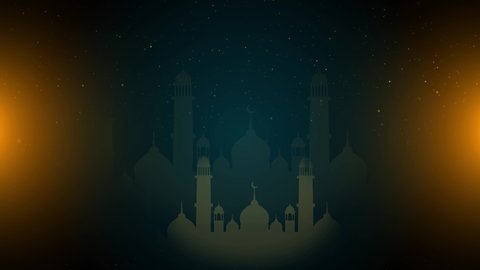 Motion graphic of Ramadan Kareem Islamic festival eid al adha design arabic Background. 4K 3D traditional islamic lantern, and mosque. Islamic celebration ramadan background