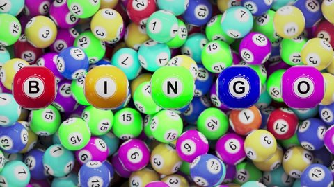 BINGO balls coming top from  random numbers lottery balls and slowly dropping. Concept: bingo lottery tv show, keno raffle,  lotto win tickets gambling, win chance game. Lotto game 4k stock footage