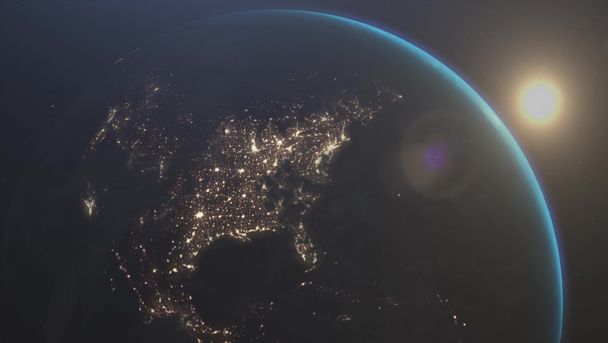 Planet Earth.Realistic planet Earth high resolution. Planet earth view from space. The rotation of the earth around the sun. View of North America and Canada from space. Sunrise over North America.  Royalty-Free Stock Footage #1089018339