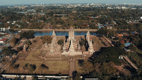 Aerial forward shot of Wat Chai Watthanaran - Ayutthaya, Thailand