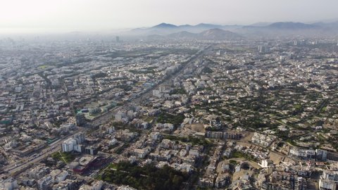 Aerial view of the municipalities of Santiago de Surco and San Juan de Miraflores in Lima, Peru