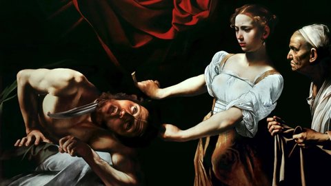 Judith and Holofernes, an animated painting by the Italian artist Caravaggio. Renaissance art. art history. animated picture, art