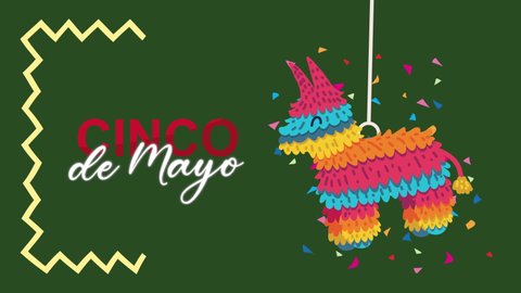 cinco de mayo lettering with pinata hanging ,4k video animated