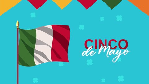cinco de mayo lettering with mexican flag waving ,4k video animated