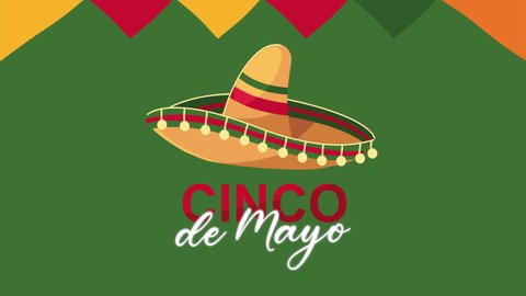 cinco de mayo lettering with mexican hat ,4k video animated