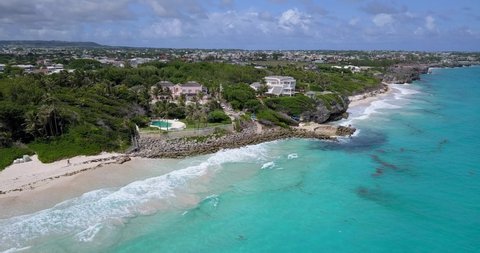 Colorful landscapes of Crane Beach, Barbados Aerial