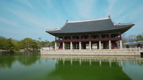 Korean traditional architecture - Gyeonghoeru Pavillion (Royal Banquet Hall) in Gyeongbokgung Palace tourist destianation, Seoul