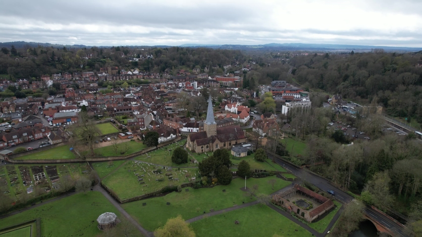 The Parish Church , St Peter and St Paul, Godalming Surrey UK drone aerial footage Royalty-Free Stock Footage #1089030509