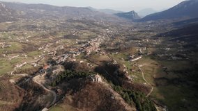 Aerial panoramic view of dramatic valley. Daylight. Italy