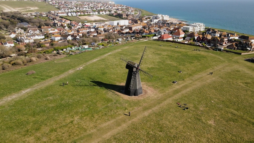 Famous Beacon Mill WIndmill Landmark in Rottingdean, Brighton, UK - Aerial
