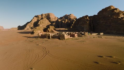 Fly Over Ancient French Fortress In Wadi Rum, Jordan - aerial shot