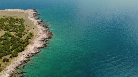 Aerial view of people swimming in Adriatic Paradise Krk island Croatia Risika Beach