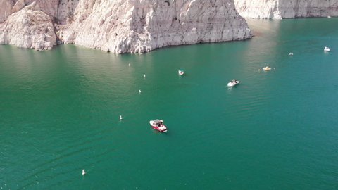 aerial shot of boats on lake powell