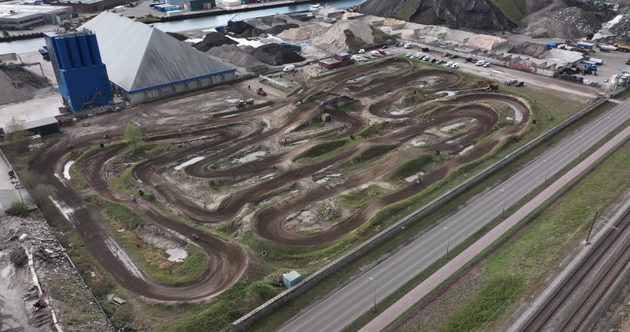 Motorcross racing dirt track. Offroad race course for motorcycle activitiy leisure and sports outdoors. Extreme sports active lifestyle racing track.