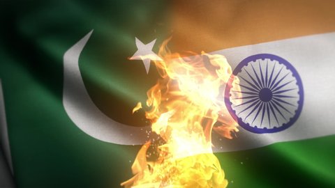 Pakistan versus India flag on fire loop animation