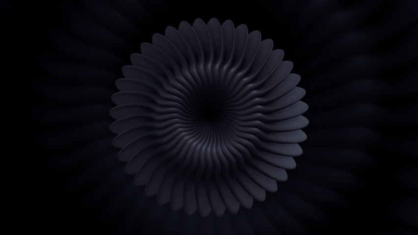 Hypnotic effect with flower moving on a black background. Motion. Psychedelic optical illusion, seamless looping rotating blades. Royalty-Free Stock Footage #1089042963