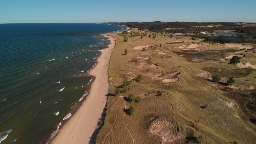 Aerial of Sand dunes near lake Michigan