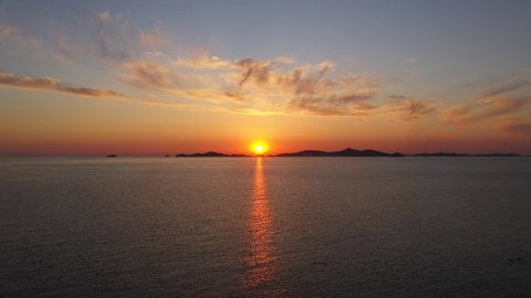 Aerial Video of red sunset on Seokmodo Island in Ganghwa-gun, Incheon
