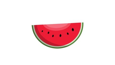 4K 3D Watermelon Slice Rotating Motion Design Element. Fresh watermelon piece. Isolated on white and green alpha screens.  Juicy Watermelon Slice With Black Seeds. Healthy Summer Food Illustrations.
