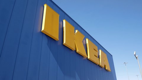 KRAKOW, POLAND - MARCH 27, 2022: IKEA Store in Kraków. Home furnishing retail shop. Exterior with brand logo sign, Swedish multinational company logotype.