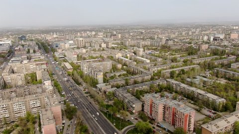 Bishkek, Kyrgyzstan - April 4, 2022: Aerial view of Bishkek city Kyrgyzstan. Soviet architecture