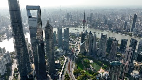 SHANGHAI, CHINA - MARCH 29, 2022:Shanghai is in lockdown because of covid-19, empty street in lujiazui.