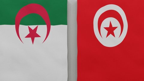 Algeria vs Tunisia at the chess board. The concept of political relations between countries. 3d animation