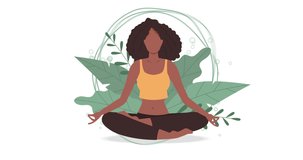 Woman meditating in nature. Lotus yoga pose. Healthy lifestyle. Loop animation, 4k, HD video