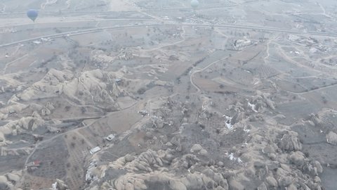 Aerial video shooting landscapes of Cappadocia, Turkey. Valley of Cappadocia. Top view