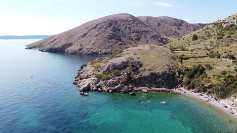 Oprna Bay, Krk Island, Kvarner, Croatia - Aerial Drone View of Hidden Beaches at the Adriatic Sea