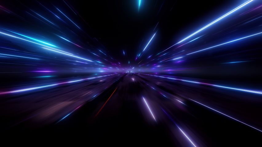 Technology concept: The silhouette of a racing car is driving fast moving on a neon highway. Powerful acceleration of a supercar on a night track with colorful lights and trails. 3d animation | Shutterstock HD Video #1089066873