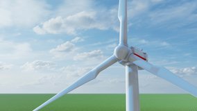 3840x2160 25 Fps. Wind farm for power generation in beautiful skies and swaying grass. Wind turbines produce clean renewable energy for sustainable development. 3D Animation.