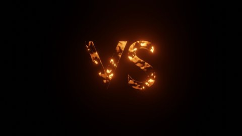 VS Fire Text Loop Animation on Black Background. Versus fire flame glow light looping animation.