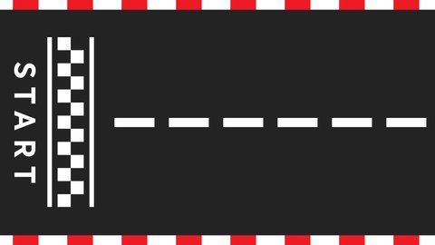 Start to Finish Race Track from Top View, Moving Road Animation, 2D Horizontal Race Road Animation for Games, Music, Videos, Race Road Animation