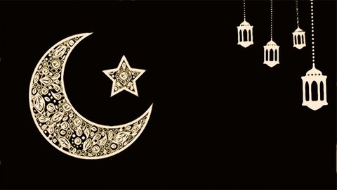 Golden Moon with Star Decorated with Ornaments and Diamonds  Ramadan Kareem and Happy Eid Islamic Banner Template color Gradient with Oriental or Islamic Geometric Ornaments Animation Background