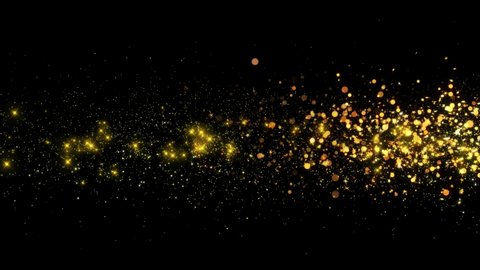 4K Golden particles sparkles, Flight of gold bokeh particles Animation. glowing dust trail Magical shimmering light. Intro animation. holiday or event transition, logo revealer, title decoration.