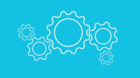 Background vector video (animation) of a gear train, on which the gear wheels rotate in different directions on a blue background (loading screen)

