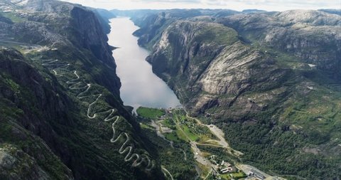 aerial panoramic view on Lysefjord, with stunning serpentines, Norway 