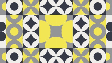 Abstract dynamic pattern with yellow and grey color combination. Endless motion graphic mosaic with flat design. Seamless loop geometric background with animated tiles