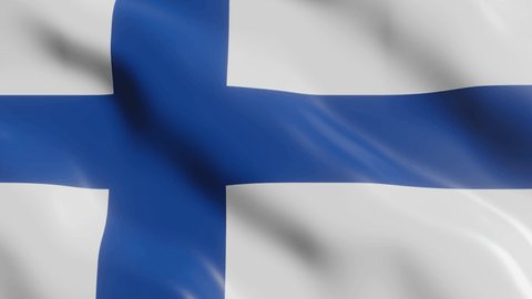3d render waving flag of Finland country. National flag in wind background. 4k realistic seamless loop animated video clip