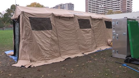 Toronto, Ontario, Canada September 2021 Hard drug harm reduction workers and safe use tents in Toronto during opioid crisis