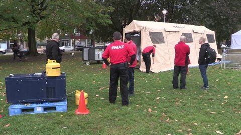 Toronto, Ontario, Canada September 2021 Hard drug harm reduction workers and safe use tents in Toronto during opioid crisis