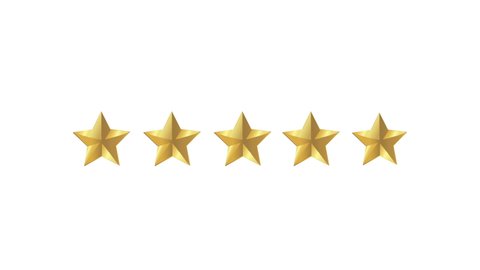 Animated Five Golden Stars Rating Animation 4k, Isolated on Black Green and White Alpha Channel. Motion Graphics for apps and Social media.