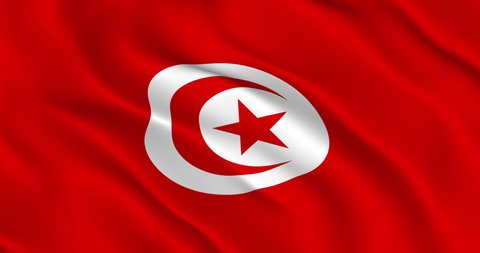 Flag of Tunisia Smooth wavy animation. The national flag of the Republic of Tunisia flutters in the wind. Loop animation, realistic 3D rendering, 60 fps. Beautifuly slows down by 2 times when interpre