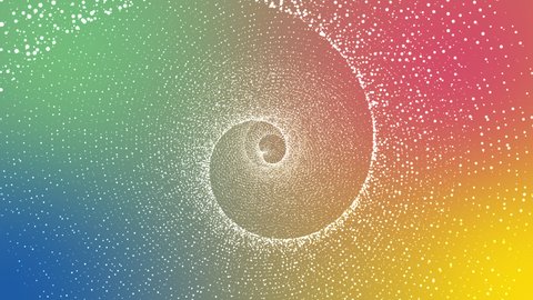 Spiral shiny vortex spinning on a 4K colorful background with floating particles.
