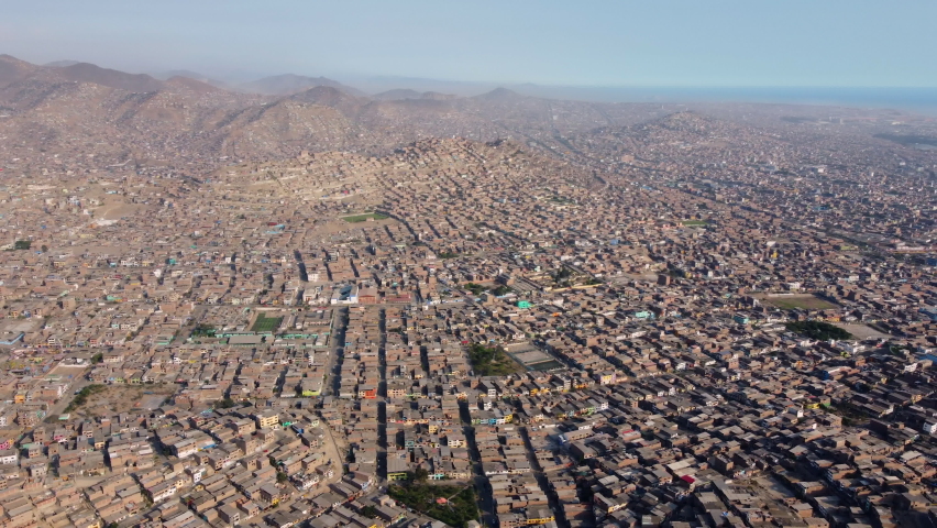 Aerial view of the municipalities of Santiago de Surco and San Juan de Miraflores in Lima, Peru