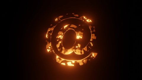 3D render fiery at symbol seamless loop animation on black background. 4K video