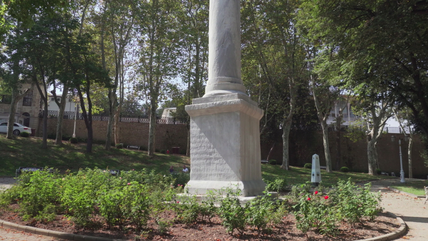 Awesome view of the Column of the Goths at Gulhane Park in Istanbul, Turkey. The oldest park in Istanbul was once part of the outer garden of Topkapi Palace.