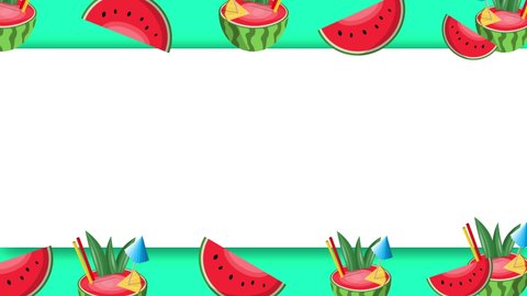 Animated Fresh and Natural Watermelon Frame Juice with Straws and  Green Leaves Umbrella and Pineapple Slice Fresh Juice in Vacation or Spa Time  Summer Time and Holiday Chilling Frame Backdrop