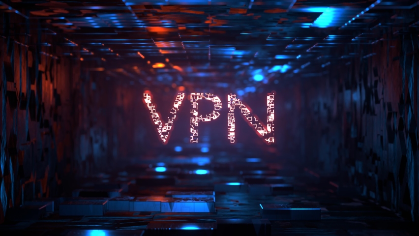 VPN concept. Virtual private network. Rotation of the camera in the tunnel with the inscription VPN